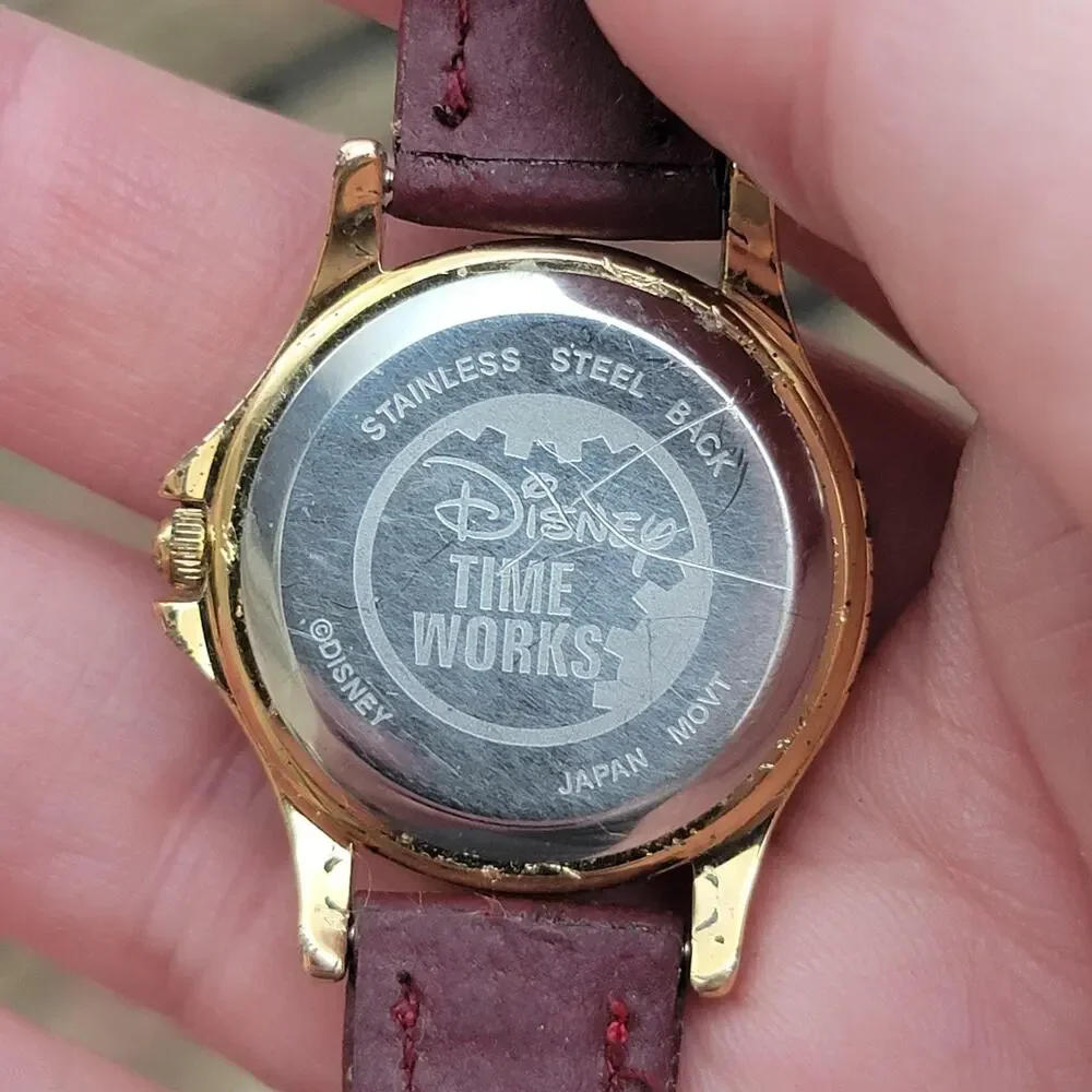 Vintage Disney Time Works Winnie The Pooh Boys Watch Gold Champagne Dial Brown